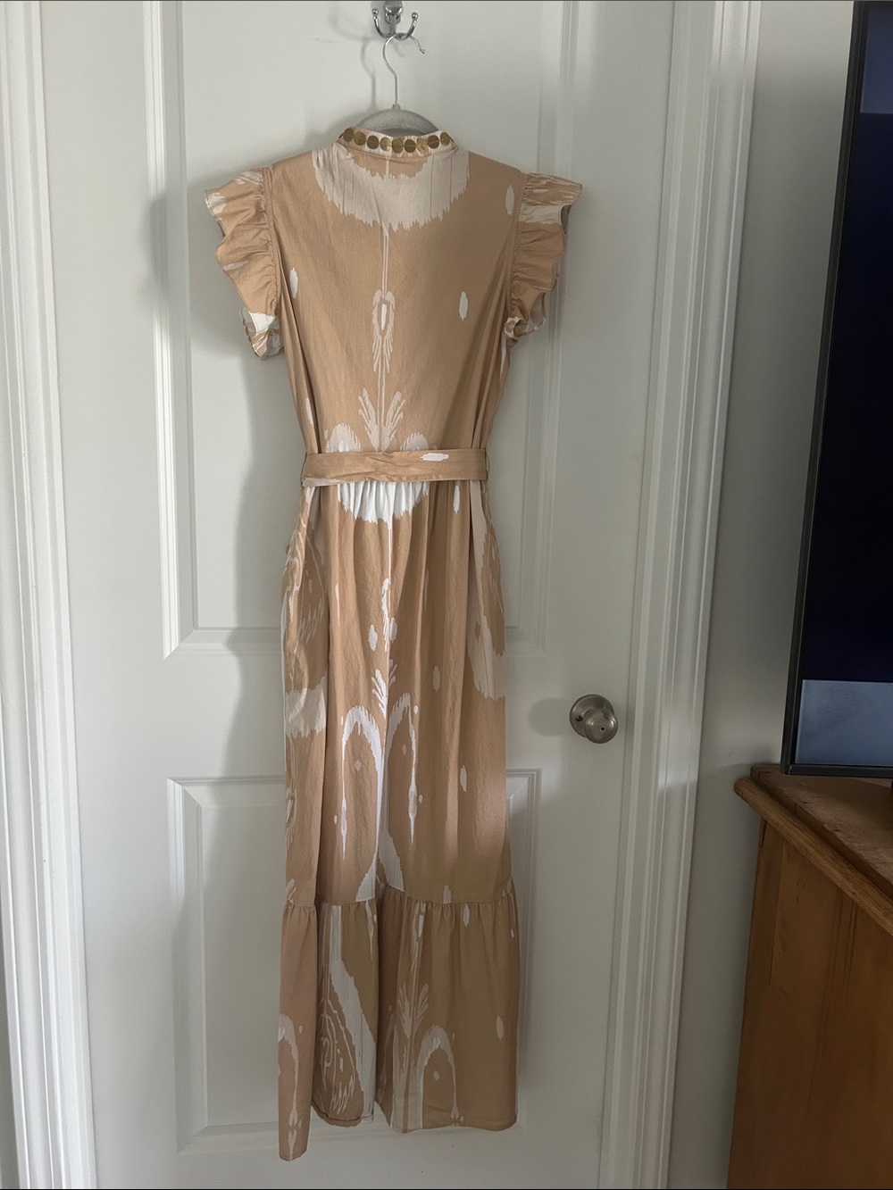 Neutral Beige & White Print Tie-Waist Maxi Dress - Picture 3 of 3